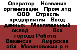 Оператор › Название организации ­ Пром лтд, ООО › Отрасль предприятия ­ Ввод данных › Минимальный оклад ­ 23 000 - Все города Работа » Вакансии   . Амурская обл.,Мазановский р-н